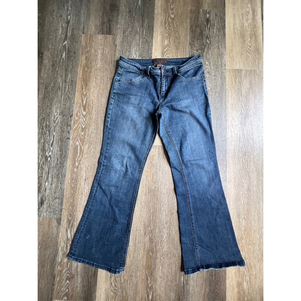 The Limited Flare Jeans Womens 8S Blue Dark Wash Flap Pocket Mid Rise Stretch